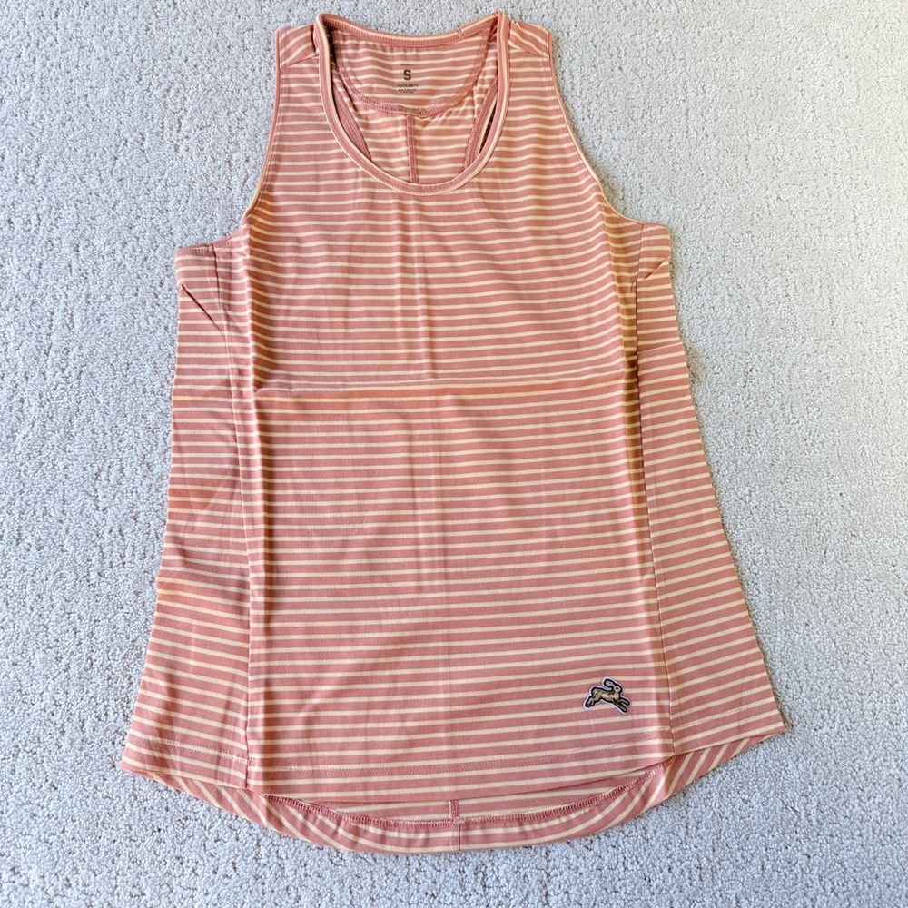 Tracksmith Twilight Running Tank Top Womens S Pink Melon Stripe Racerback WT651
